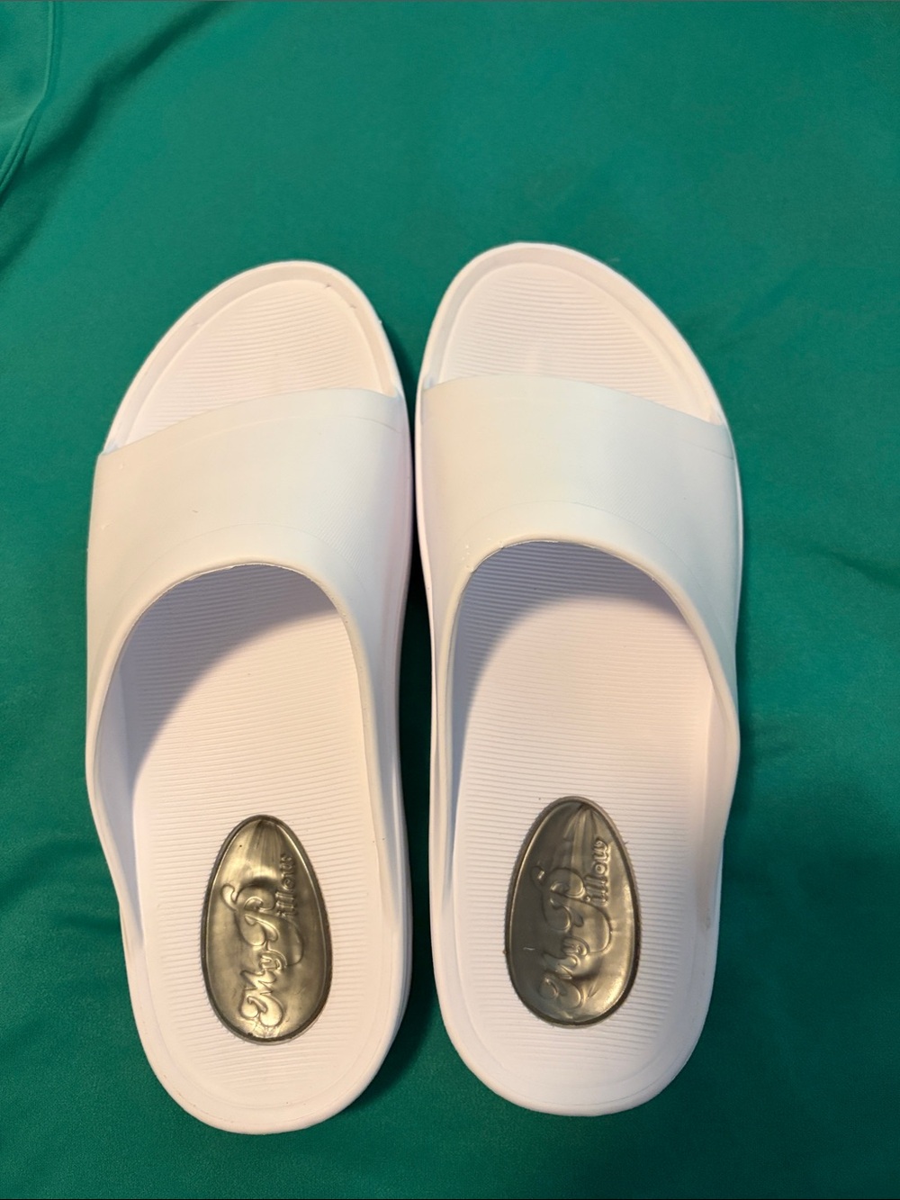 White Slide Sandals with Cushioned Support by MyPillow